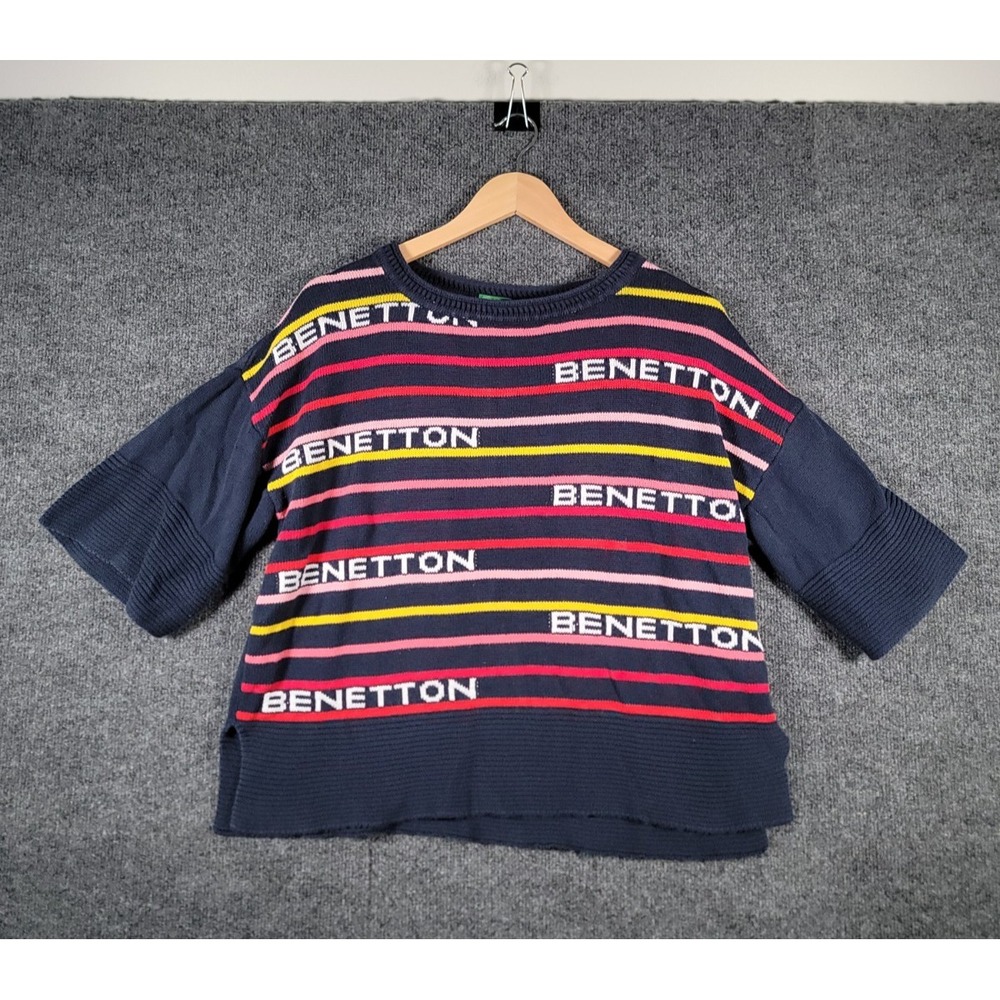 United Colors of Benetton Knit Sweater Shirt Womens Medium Striped Half Sleeve